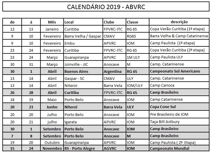 calendario 2019